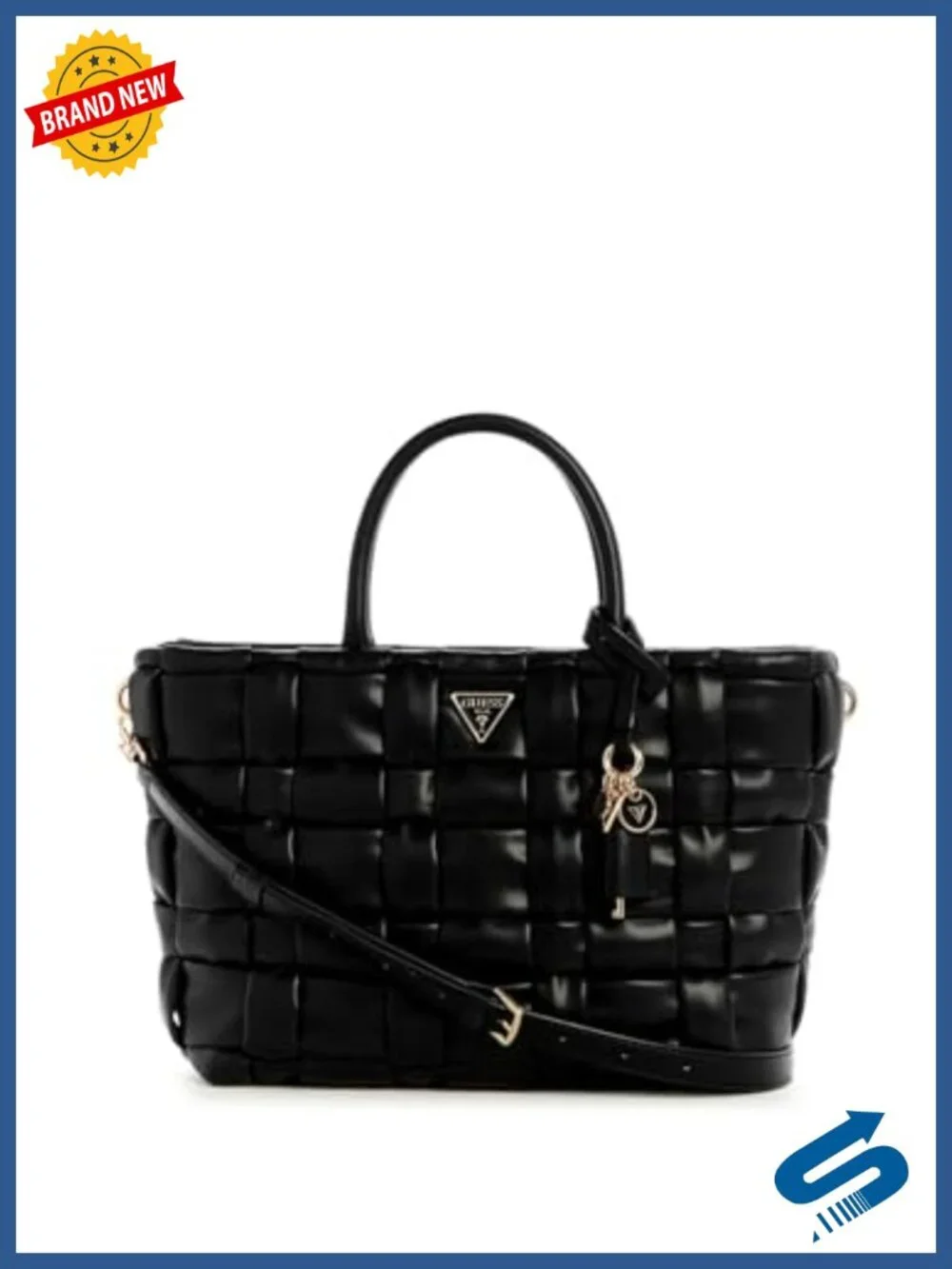 Satchel Handbag with Magnetic Closure - Shiny Gold Hardware